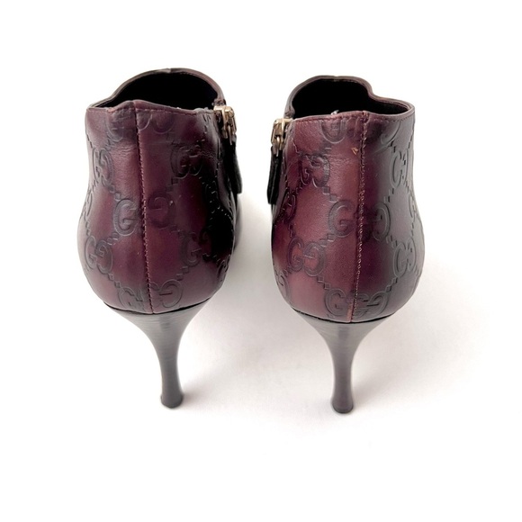 GUCCI | Brown Guccissima GG Logo Leather Pointed Toe Stiletto Ankle Booties 7B - Picture 6 of 14